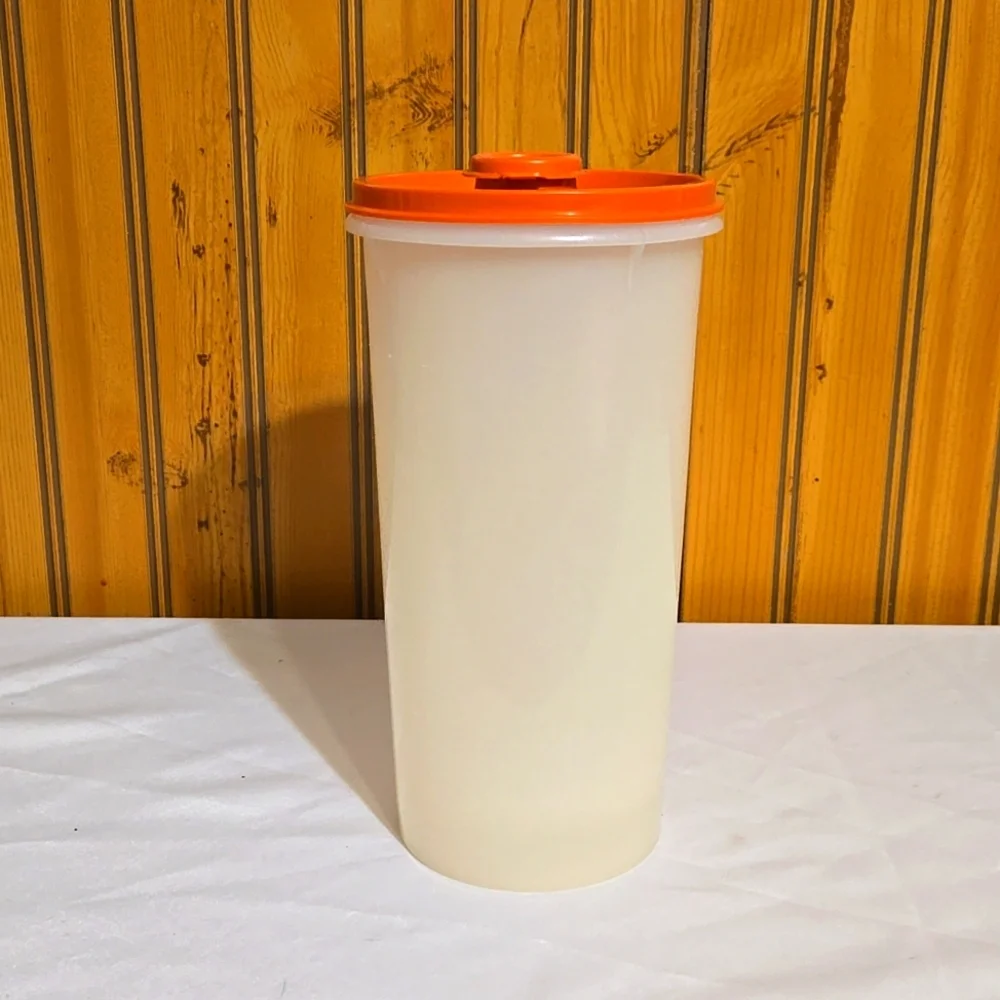 Vintage Tupperware, Tall Canister, Opaque, Orange Flip Spout, Lid
